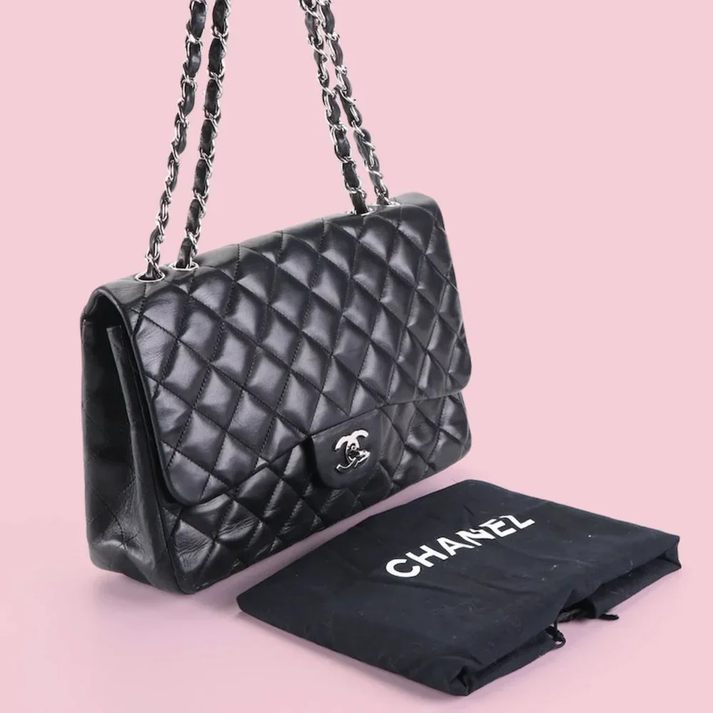 Chanel Black Quilted Lambskin Jumbo Single Flap Bag